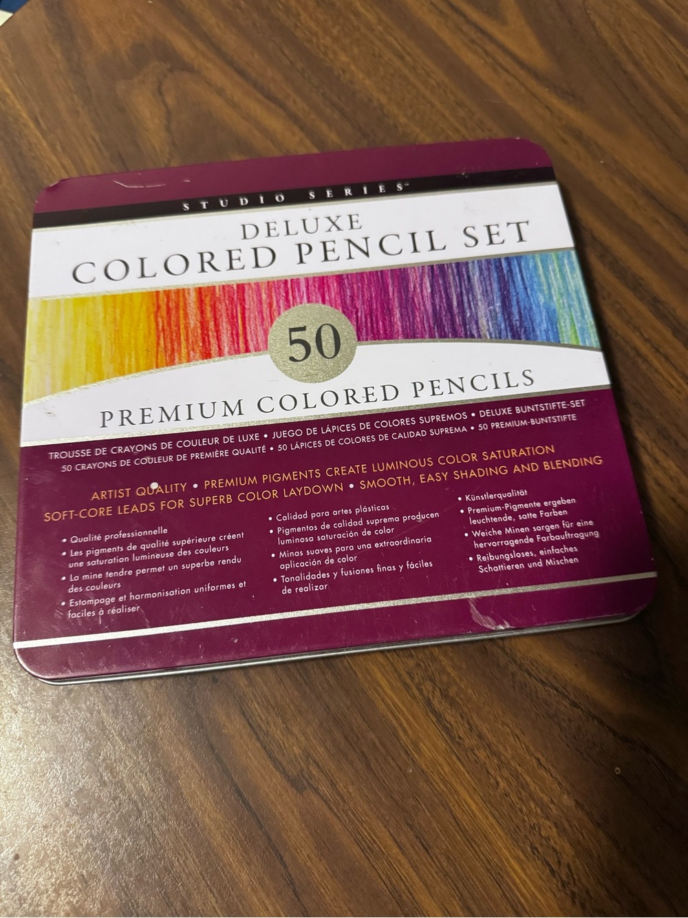 Deluxe Colored Pencil Set - 50 Premium Colored Pencils (Burgundy Tin)